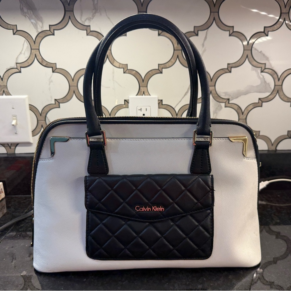 Calvin Klein Black and White Quilted Satchel